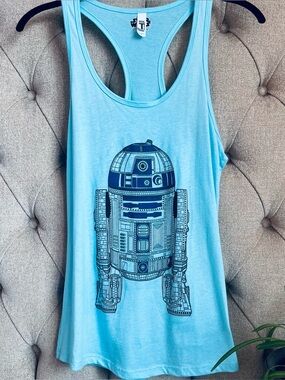 Official Star Wars blue women’s R2D2 racer back tank top small S Lucasfilm